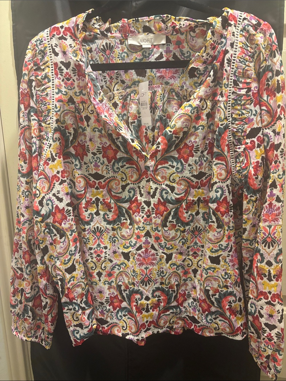 LOFT Multicolor Floral Paisley Ruffle V-Neck Blouse